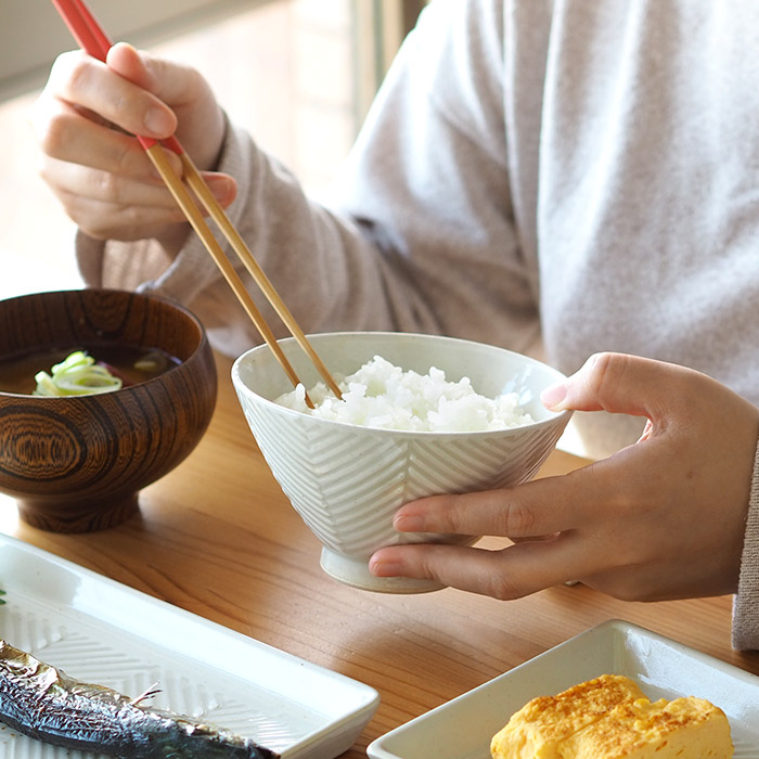 オリメ　Pヘリンボーン　茶碗　大　ホワイト　/　ORIME