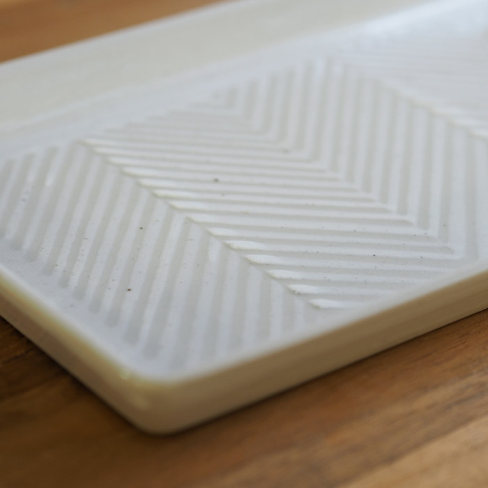 オリメ　Pヘリンボーン　長角皿　ホワイト　/　ORIME