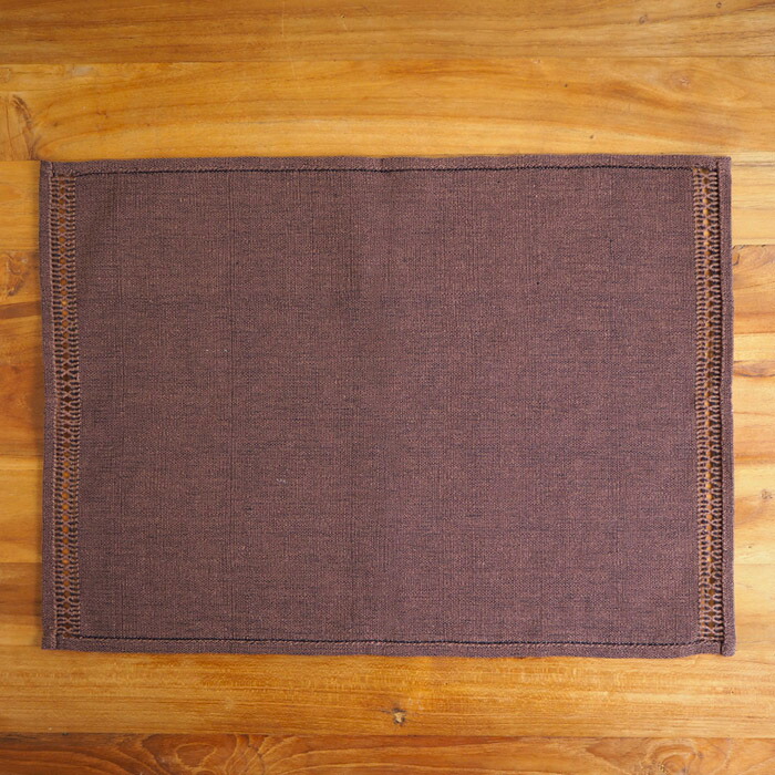 ベアフット　イタリアンヘムステッチ　プレイスマット　スリランカ製　ブラックコーヒー　46×33　/　BAREFOOT