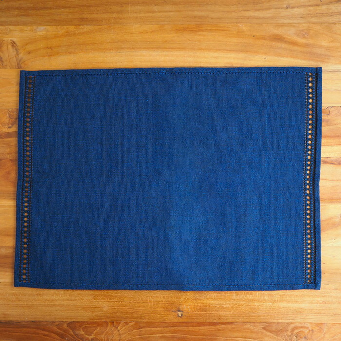 ベアフット　イタリアンヘムステッチ　プレイスマット　スリランカ製　ネイビーブルー　46×33　/　BAREFOOT