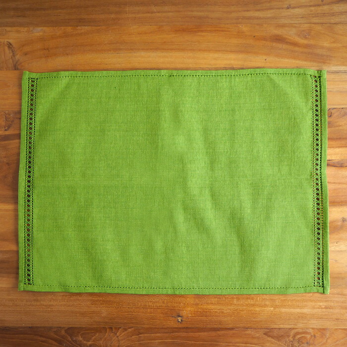 ベアフット　イタリアンヘムステッチ　プレイスマット　スリランカ製　フレッシュグリーン　46×33　/　BAREFOOT