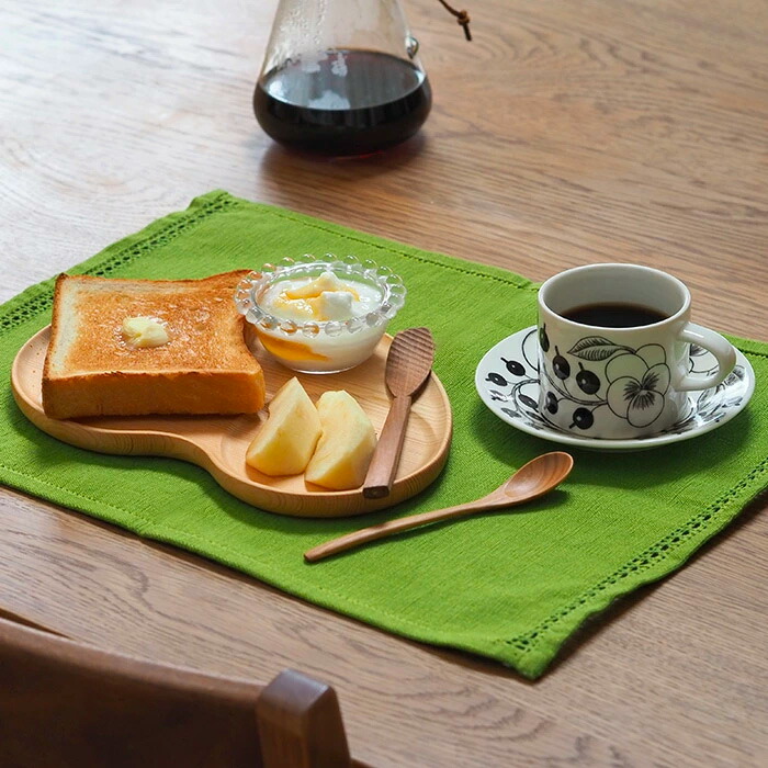 ベアフット　イタリアンヘムステッチ　プレイスマット　スリランカ製　フレッシュグリーン　46×33　/　BAREFOOT