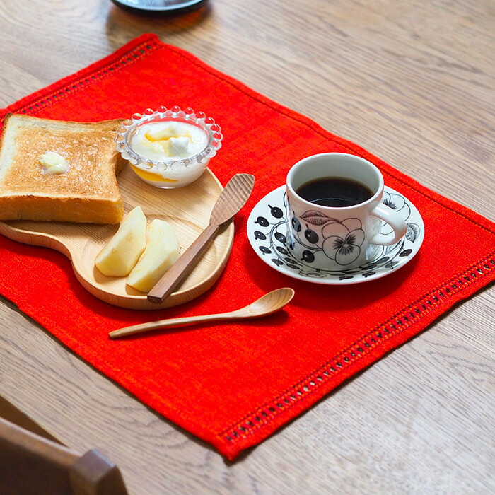 ベアフット　イタリアンヘムステッチ　プレイスマット　スリランカ製　オレンジ　46×33　/　BAREFOOT