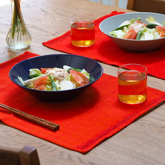 ベアフット　イタリアンヘムステッチ　プレイスマット　スリランカ製　オレンジ　46×33　/　BAREFOOT