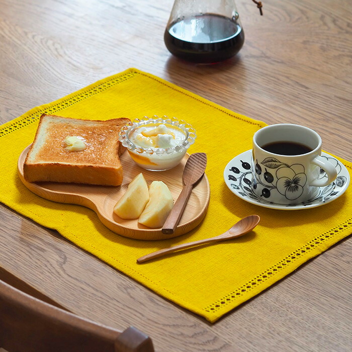 ベアフット　イタリアンヘムステッチ　プレイスマット　スリランカ製　イエロー　46×33　/　BAREFOOT