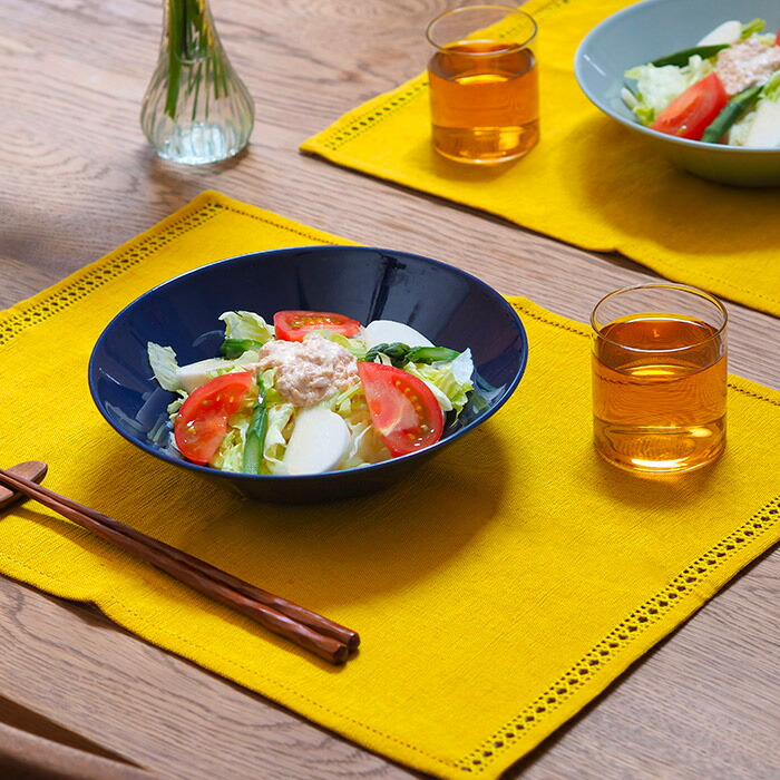 ベアフット　イタリアンヘムステッチ　プレイスマット　スリランカ製　イエロー　46×33　/　BAREFOOT