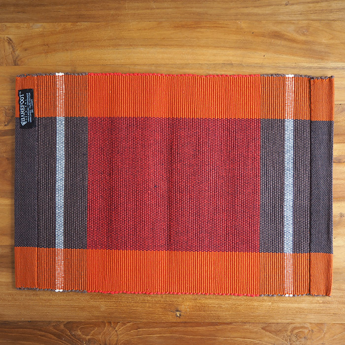 ベアフット　手織　プレイスマット　スリランカ製　オレンジチェック　46×33　/　BAREFOOT