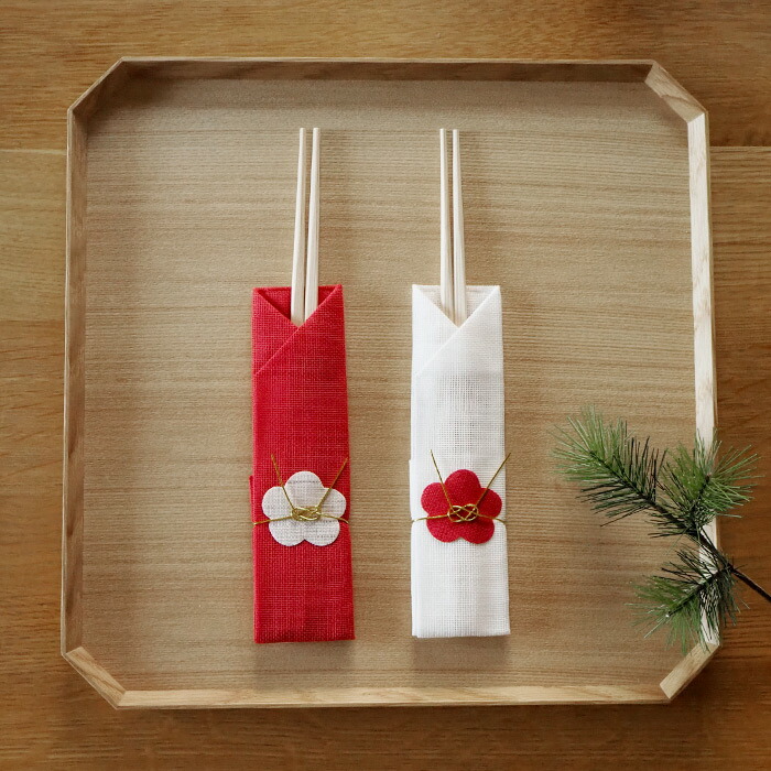 BAN INOUE　蚊帳の箸袋　紅白祝い箸セット