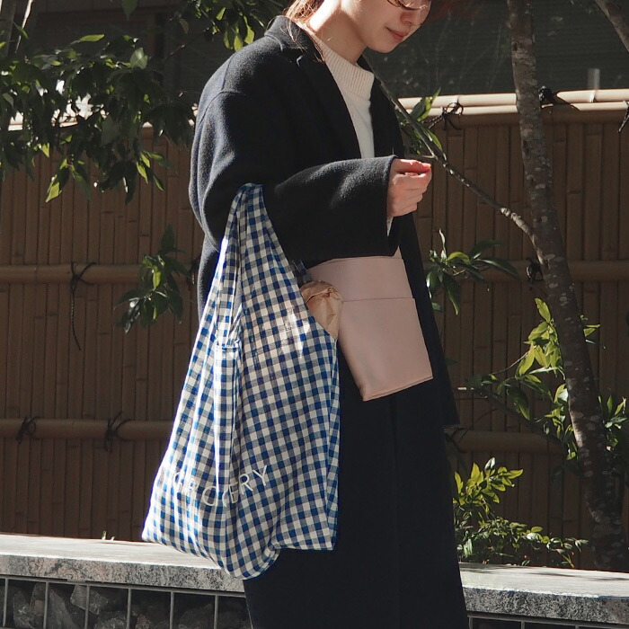 サンク　ギンガムチェックグロサリーバッグ　ネイビー　/　CINQ