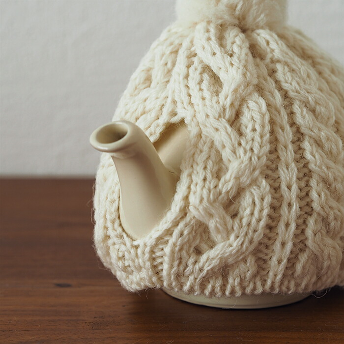 サンク　ハイランド2000　ケーブル編みティーコージー　2カップ用　アイボリー　/　CINQ