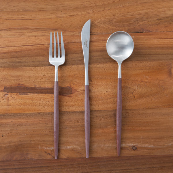【正規品】■クチポール　ゴア・ブラウン　シルバー　デザートセット　3PCS　（箱なし）　/　Cutipol　GOA-Brown