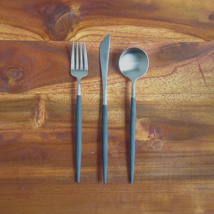 【正規品】■クチポール　ゴア・ブルー　シルバー　デザートセット　3PCS　(箱なし)　/　Cutipol　GOA-Blue