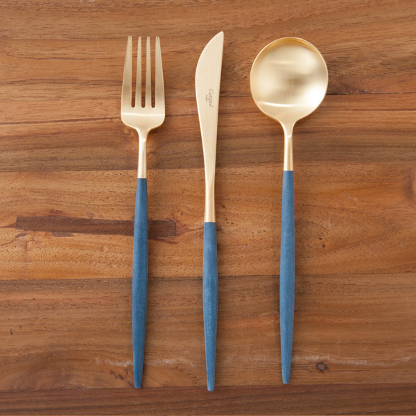 【正規品】■クチポール　ゴア・ブルー　ゴールド　ディナーセット　3PCS　（箱なし）　/　Cutipol　GOA-Blue