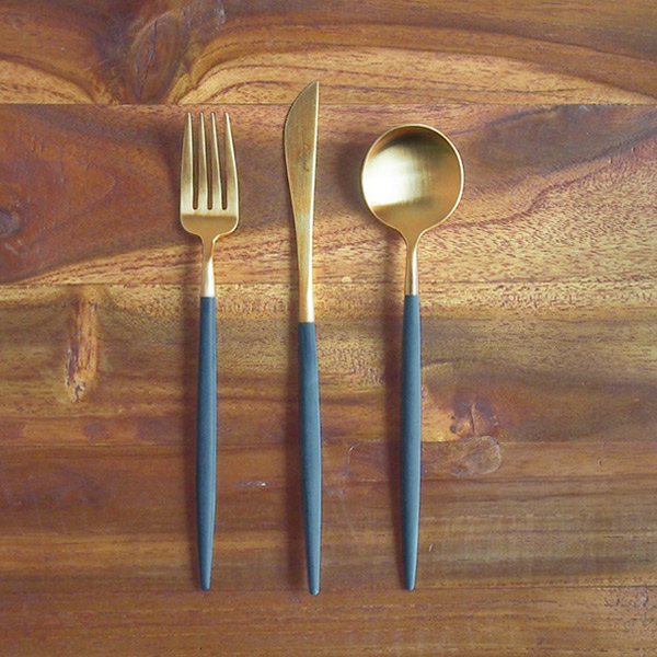 【正規品】■クチポール　ゴア・ブルー　ゴールド　デザートセット　3PCS　(箱なし)　/　Cutipol　GOA-Blue