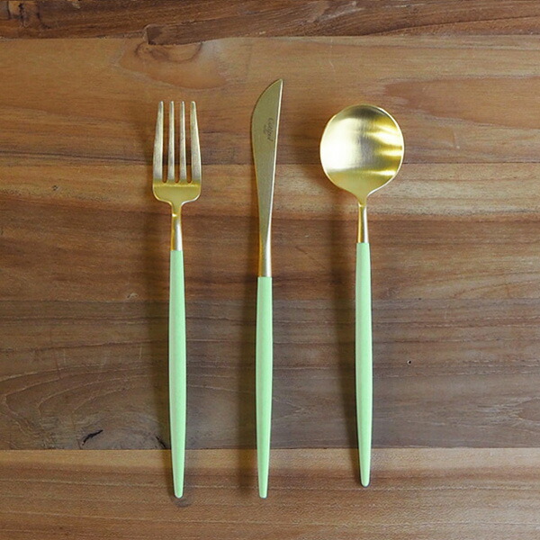 【正規品】■クチポール　ゴア・セラドン　ゴールド　デザートセット　3PCS　（箱なし）　/　Cutipol　GOA-Celadon