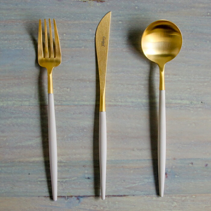 【正規品】■クチポール　ゴア・アイボリー　ゴールド　ディナーセット　3PCS　（箱なし）　/　Cutipol　GOA-Ivory
