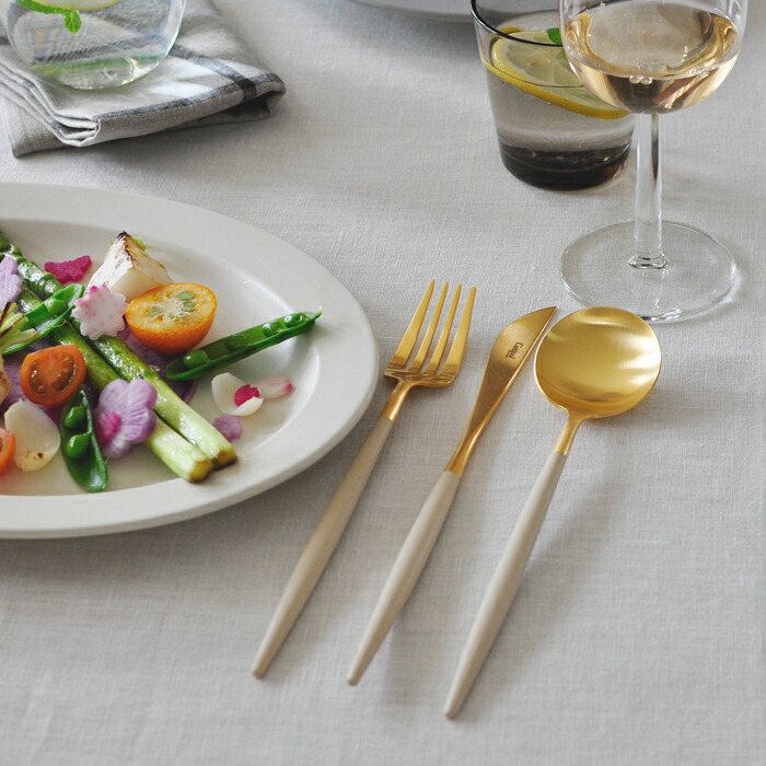 【正規品】■クチポール　ゴア・アイボリー　ゴールド　ディナーセット　3PCS　（箱なし）　/　Cutipol　GOA-Ivory