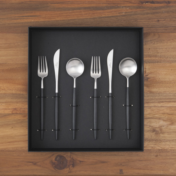 【正規品】クチポール　ゴア・ブラック　シルバー　シルバー　デザートセット　6PCS　（箱入り）　/　Cutipol　GOA