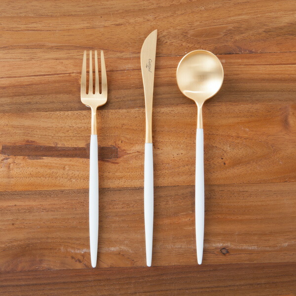 【正規品】■クチポール　ゴア・ホワイト　ゴールド　デザートセット　3PCS　(箱なし)　/　Cutipol　GOA-White