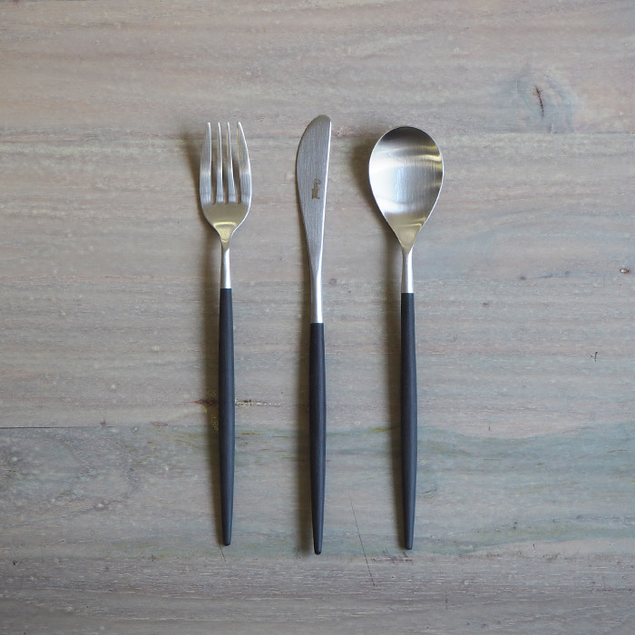 【正規品】■クチポール　ミオ・ブラック　シルバー　デザートセット　3PCS　（箱なし）　/　Cutipol　MIO-Black