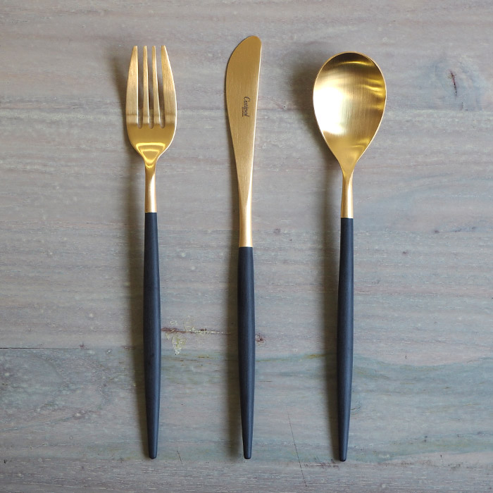 【正規品】■クチポール　ミオ・ブラック　ゴールド　ディナーセット　3PCS　（箱なし）　/　Cutipol　MIO-Black