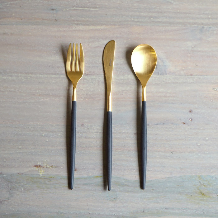 【正規品】■クチポール　ミオ・ブラック　ゴールド　デザートセット　3PCS　（箱なし）　/　Cutipol　MIO-Black