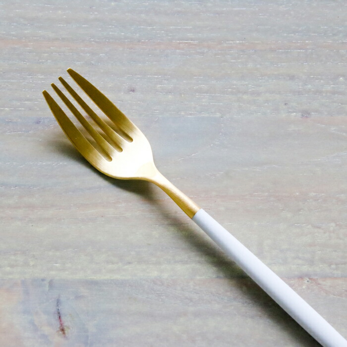 【正規品】クチポール　ミオ・ホワイト　ゴールド　デザートフォーク　/　Cutipol　MIO-White