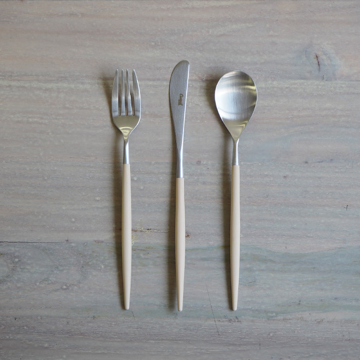 【正規品】■クチポール　ミオ・アイボリー　シルバー　デザートセット　3PCS　（箱なし）　/　Cutipol　MIO-Ivory