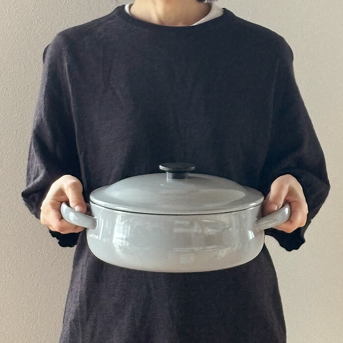 野田琺瑯×天一印　LUKE（ルーク） 浅型キャセロール 25cm　グレー