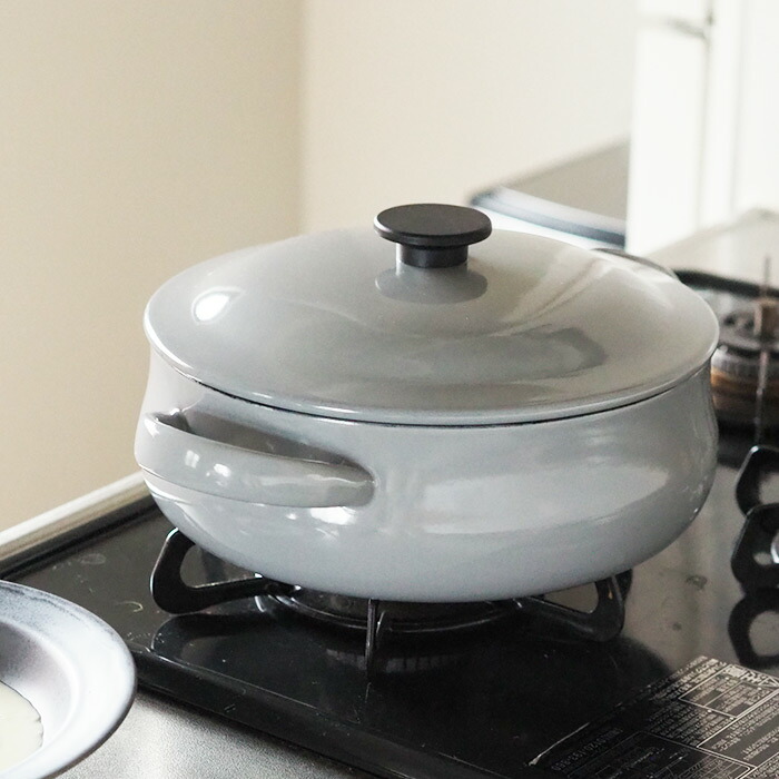 野田琺瑯×天一印　LUKE（ルーク） 浅型キャセロール 25cm　グレー