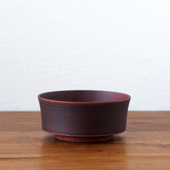 我戸幹男商店　欅　加飾取椀　挽筋　Red