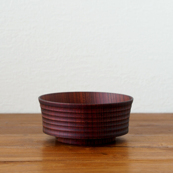 我戸幹男商店　欅　加飾取椀　平筋　Red