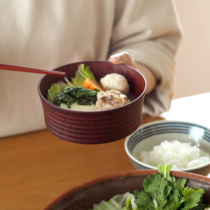 我戸幹男商店　欅　加飾取椀　平筋　Red