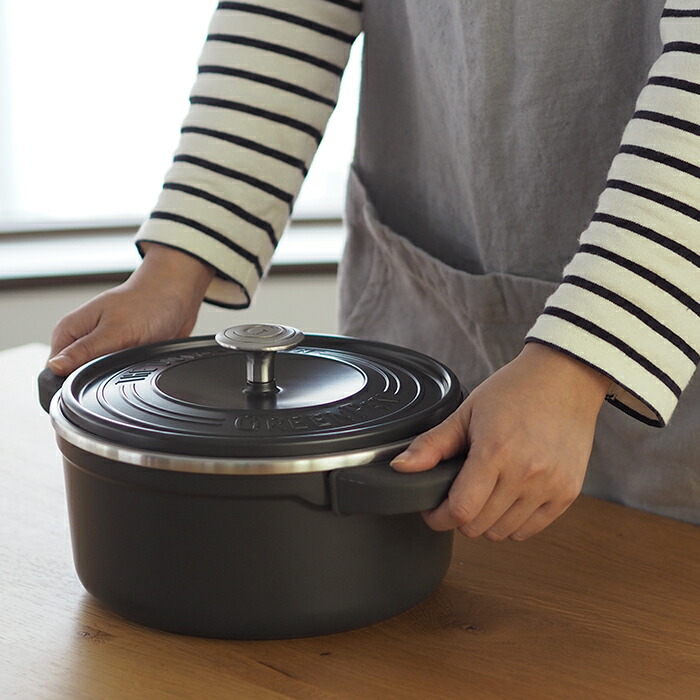 グリーンパン　フェザーウェイト　ココットラウンド　22cm　ポットホルダー2個付　グレー　/　GREENPAN