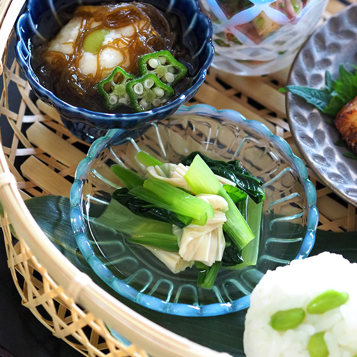 廣田硝子　雪の花　豆皿　ブルー