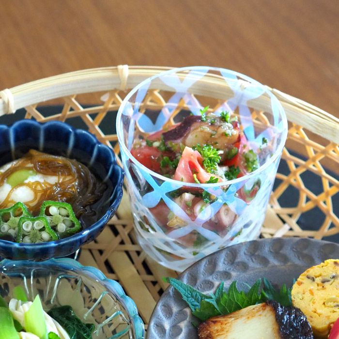 廣田硝子　大正浪漫　そば猪口　つなぎ格子