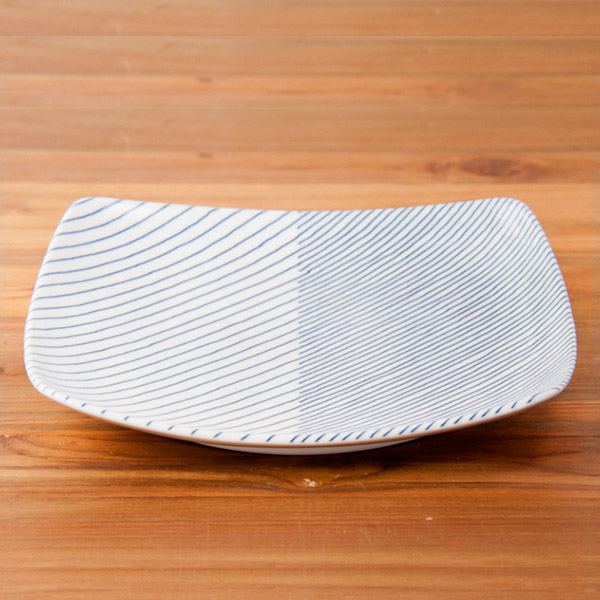 白山陶器　重ね縞　反角多用皿　/　HAKUSAN