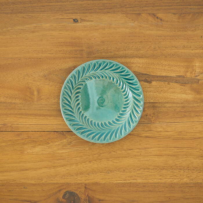 市野耕　トルコブルー　4寸葉紋皿