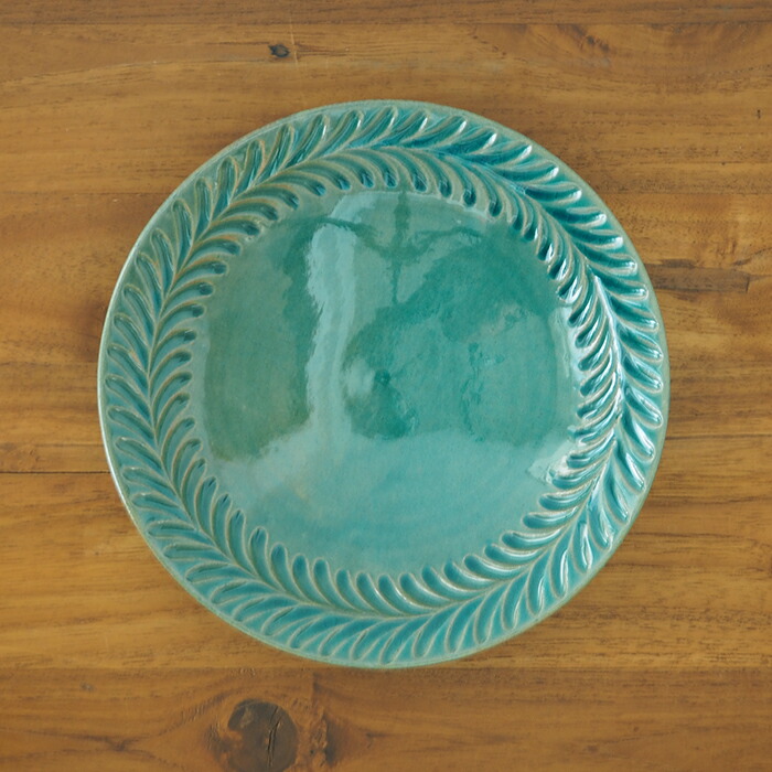 市野耕　トルコブルー　7寸葉紋深皿