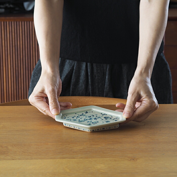 石井桃子　花唐草　ひし形中皿