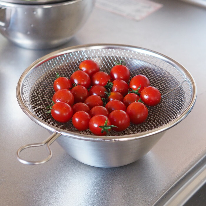 取手リング付きステンレス盆ざる　21cm