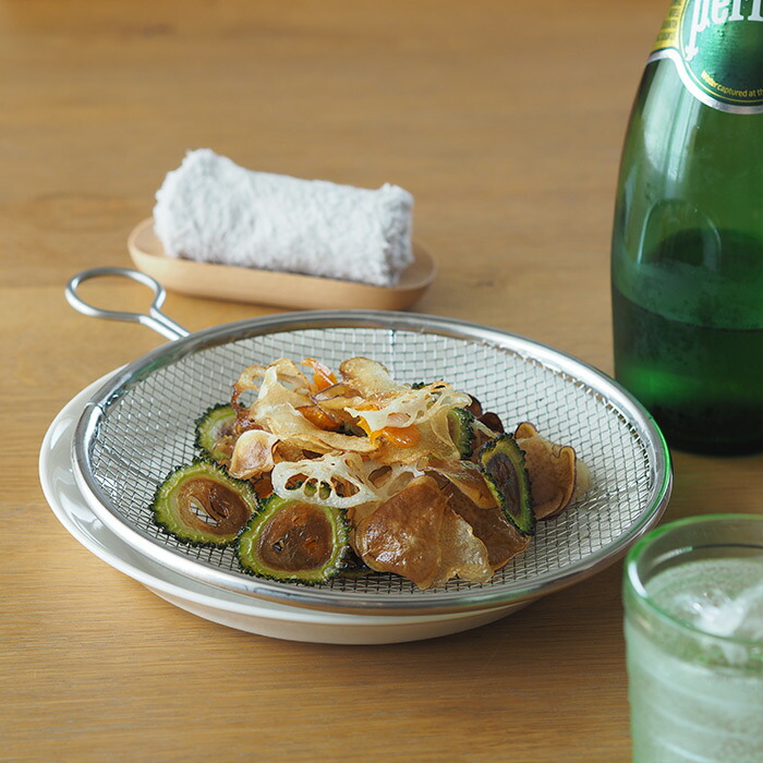 取手リング付きステンレス盆ざる　21cm