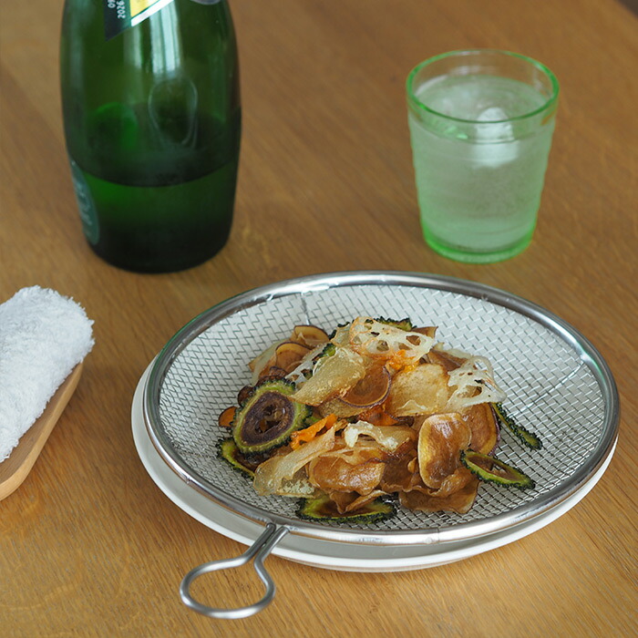 取手リング付きステンレス盆ざる　21cm