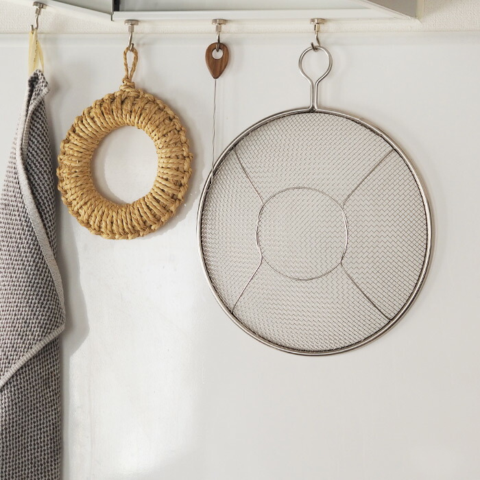 取手リング付きステンレス盆ざる　24cm