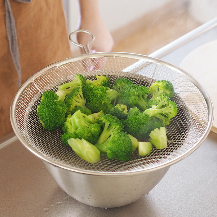 取手リング付きステンレス盆ざる　27cm