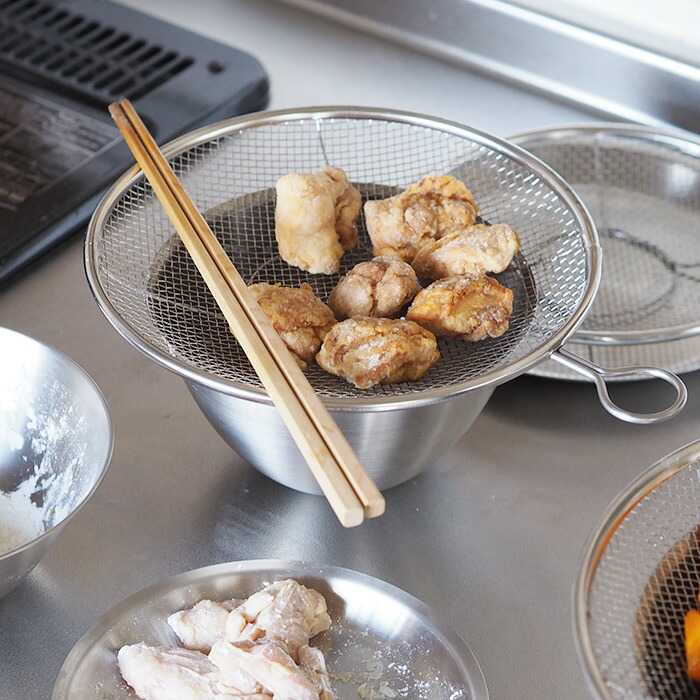 取手リング付きステンレス盆ざる　27cm