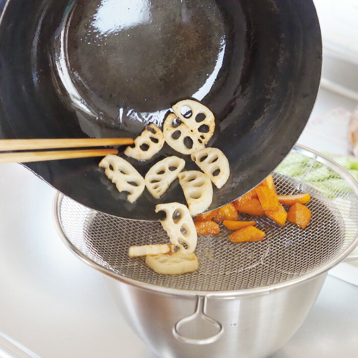 取手リング付きステンレス盆ざる　27cm