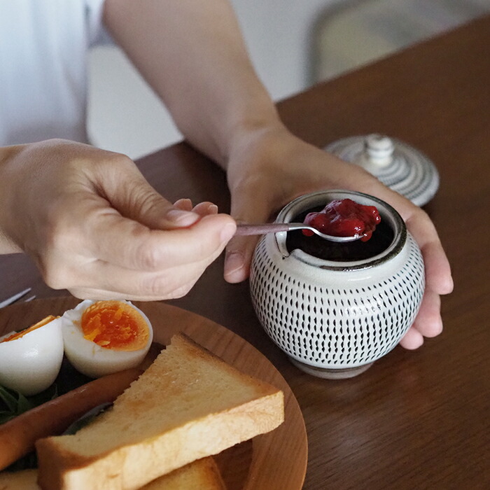 小鹿田焼　小袋窯　1合薬味壺　飛びかんなB