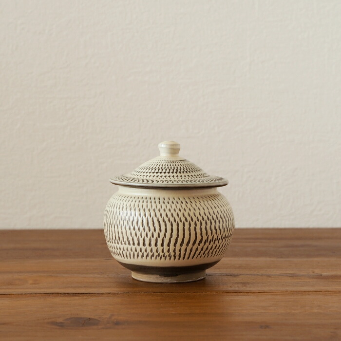 ★小鹿田焼　小袋窯　2合壺　飛びかんな