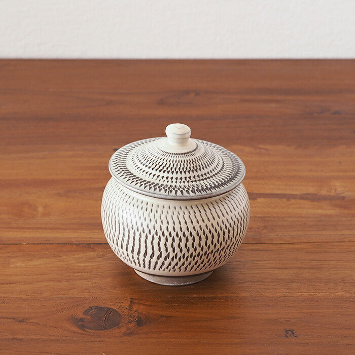 ★小鹿田焼　小袋窯　2合壺　飛びかんな